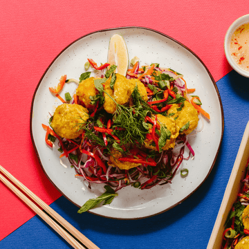 Cha Ca La Vong Turmeric Marinated Tofu with Pickled Vegetables, Herb Salad, Vermicelli Noodles & Nuoc Cham