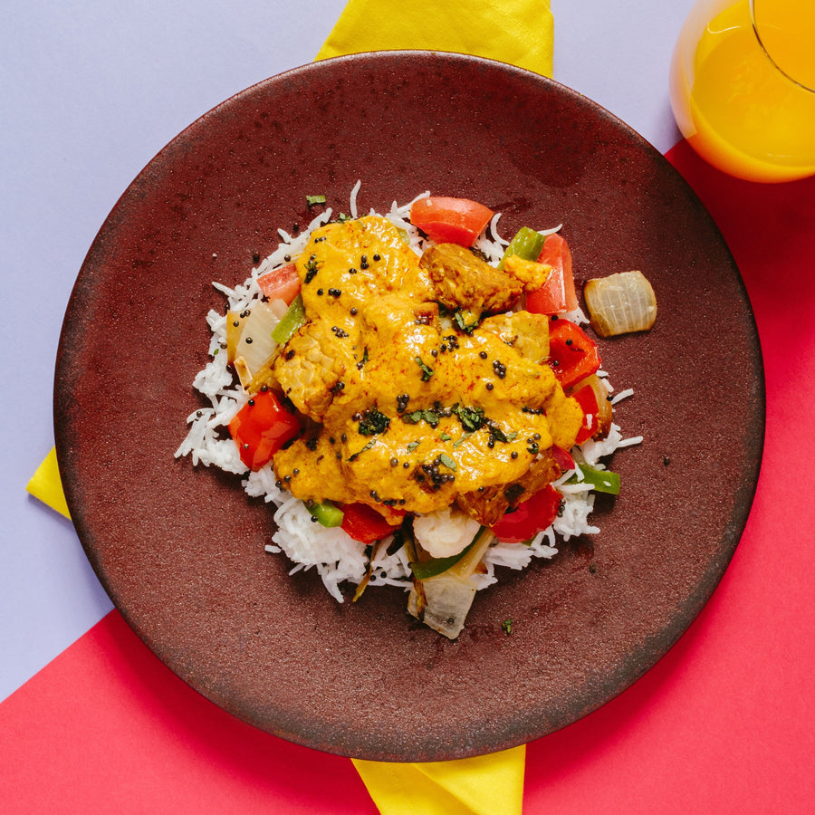 Kerala Curried Tempeh with Cauliflower, Peppers & Basmati Rice