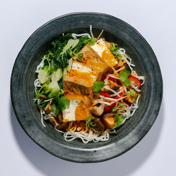 Tofu & Vegetable Laksa with Bok Choy, Shiitake Mushrooms Chili Oil & Egg Noodles
